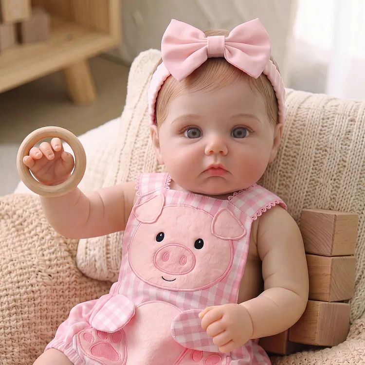 [Pre-Order] Babeside Sage 16" Full Body Silicone Baby Girl Doll &ndash; Pink Pig Romper & Big Bow Gift Set