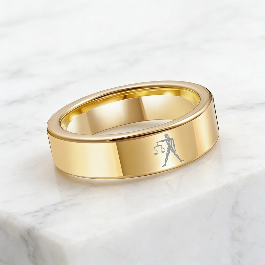 Mens Womens Gold Libra Tungsten Carbide Rings Couple Wedding Band Flat Top Comfort Fit 4MM 6MM 8MM