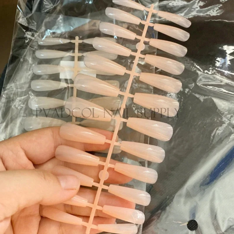 200pcs Nude False Nails Tips Full Coverage Sculpted Nail Extension Tips Long Coffin Quick Building Mold Fake Fingers Manicure-Nail Inspo