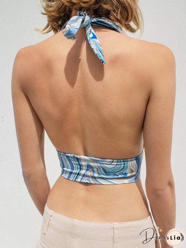 Colorblock Halter Strap Slim Fit Tube Top