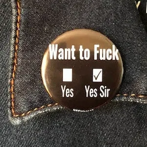 pornhint Pornhint Want to F*ck? Yes Yes Sir- 1.5 Inch Pin Back or Magnet Button Badge Flare Kinky Sexy Funny Handmade