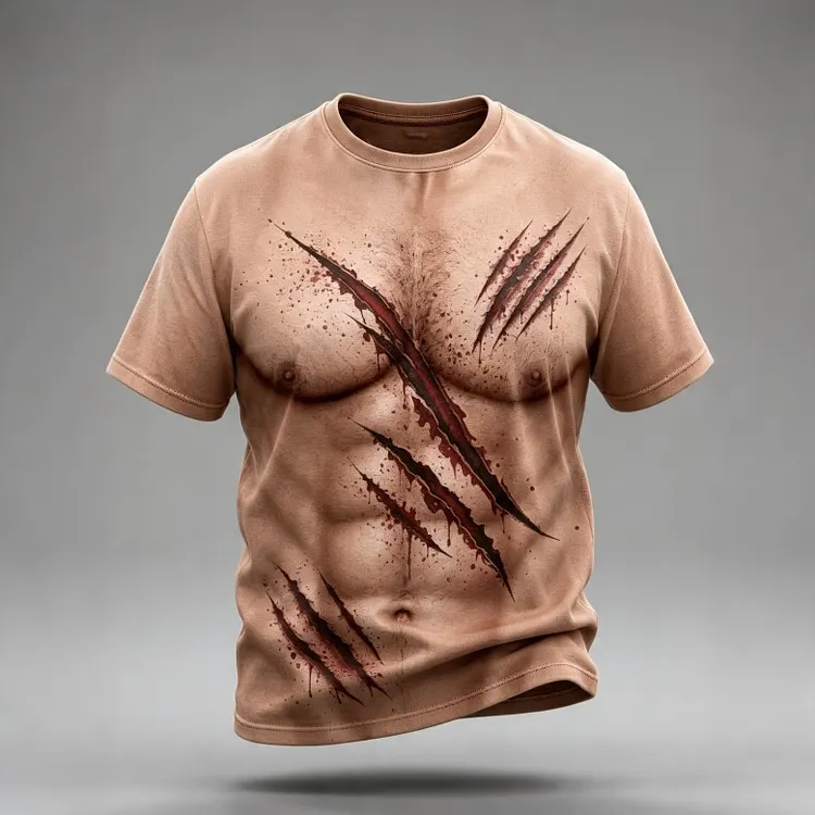 Men's Halloween Muscle Wound 3d Print Crew Neck Short Sleeve Casual T-shirt
