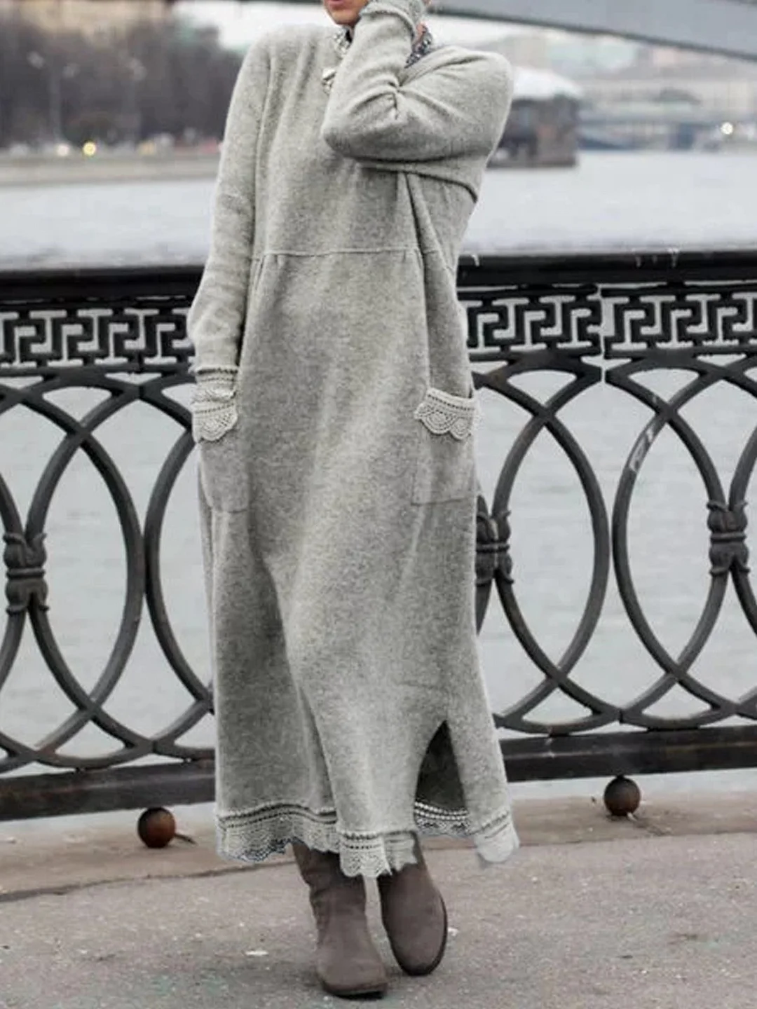 Casual Cotton Long Sleeve Causal Sweater Knitting Dress | IFYHOME
