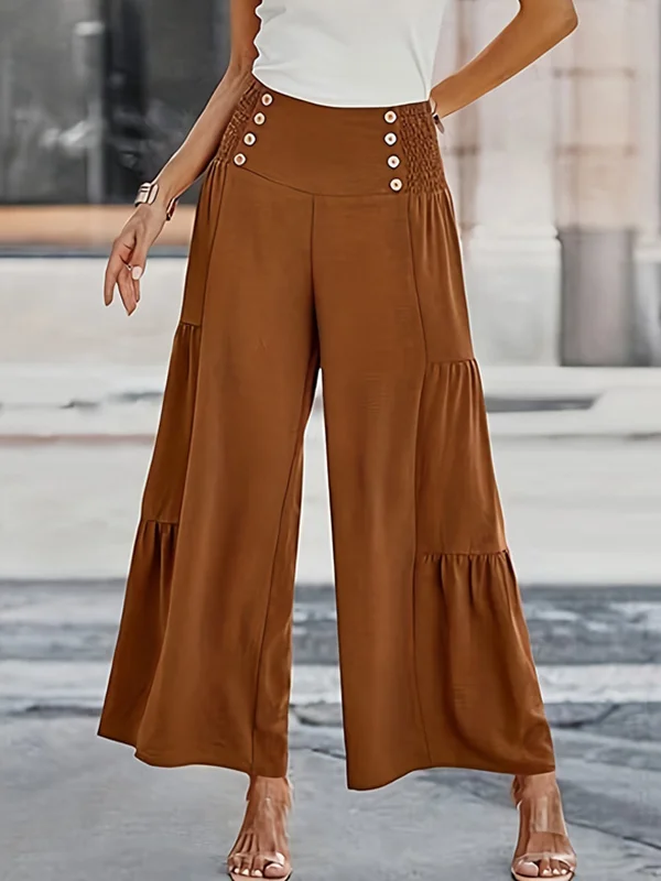 Buttoned Pleated Split-Joint Flared Pants High Waisted Trousers Pants