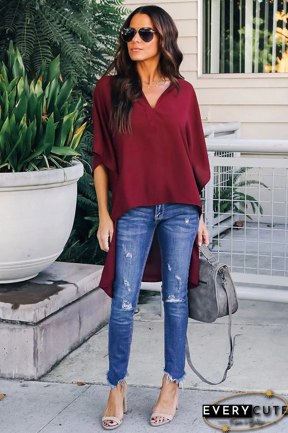 Red Chic High Low Kimono Top