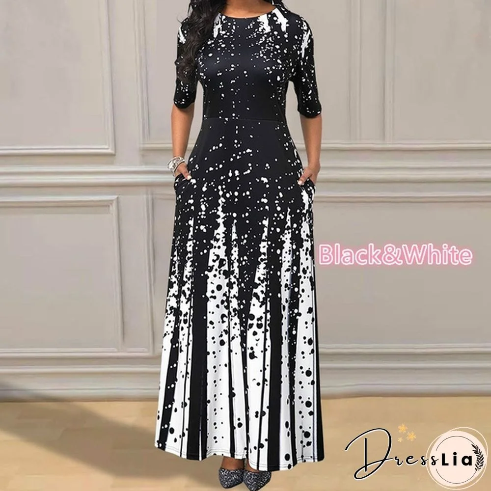 Women Button Detail Half Sleeve Floral Print Long Dress Gradient Maxi Dress