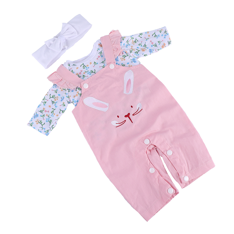 17"-22" Pink Overalls for Reborn Girl Baby Accessories 3-Pieces Set