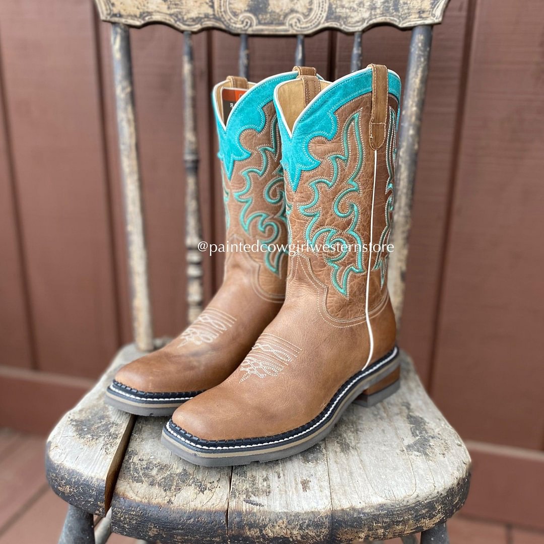 Roper Women's Tan Leather Vamp Square Toe Western Boot 8624-1670