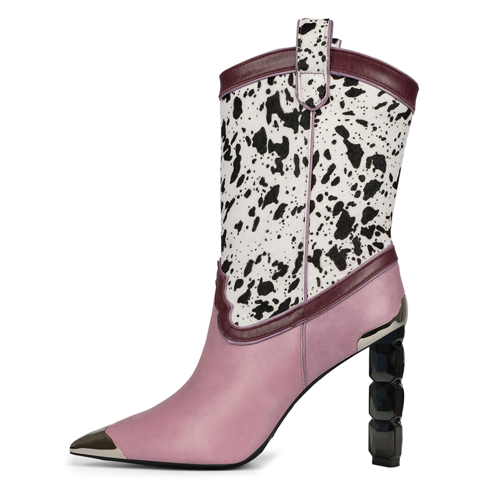 Multicolor Pointed Toe 4'' Decorative Heel Ankle Boots Nicepairs