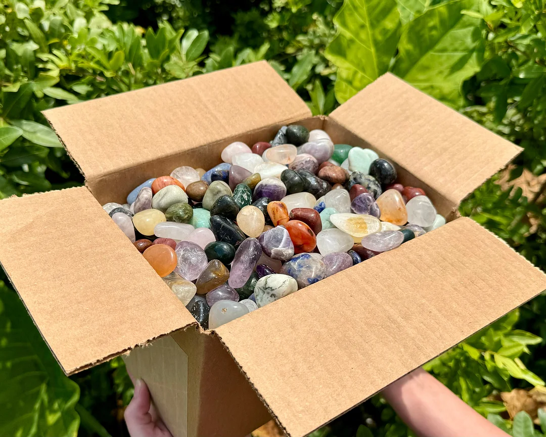Crazy Cheap Assorted Tumbled Stones in a Box - Wholesale Bulk Value Mixed Tumbled Crystals (Grade "A" Premium)