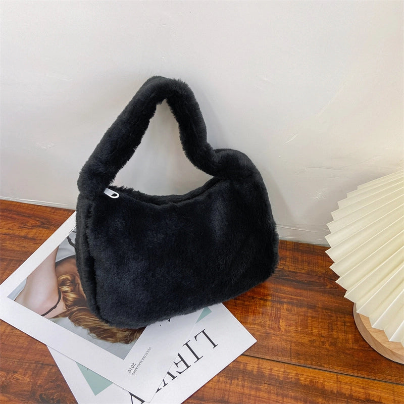 Women’s Small Plush Leopard Vintage Style Classic Style Dumpling Shape Zipper Handbag