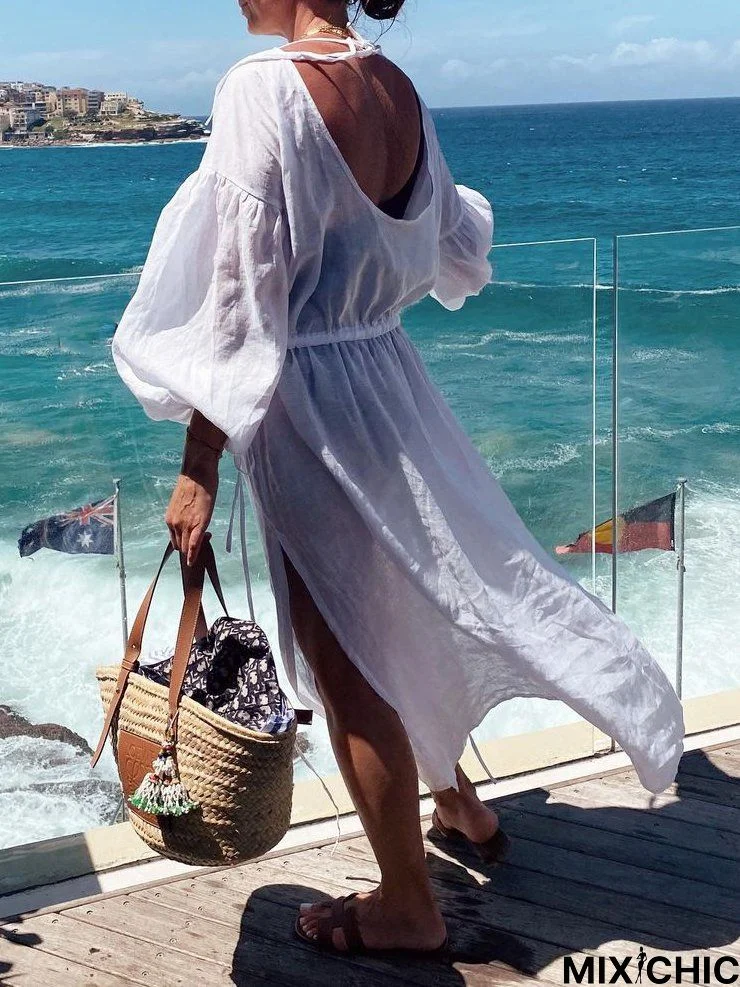 Plain Casual A-Line Weaving Dress
