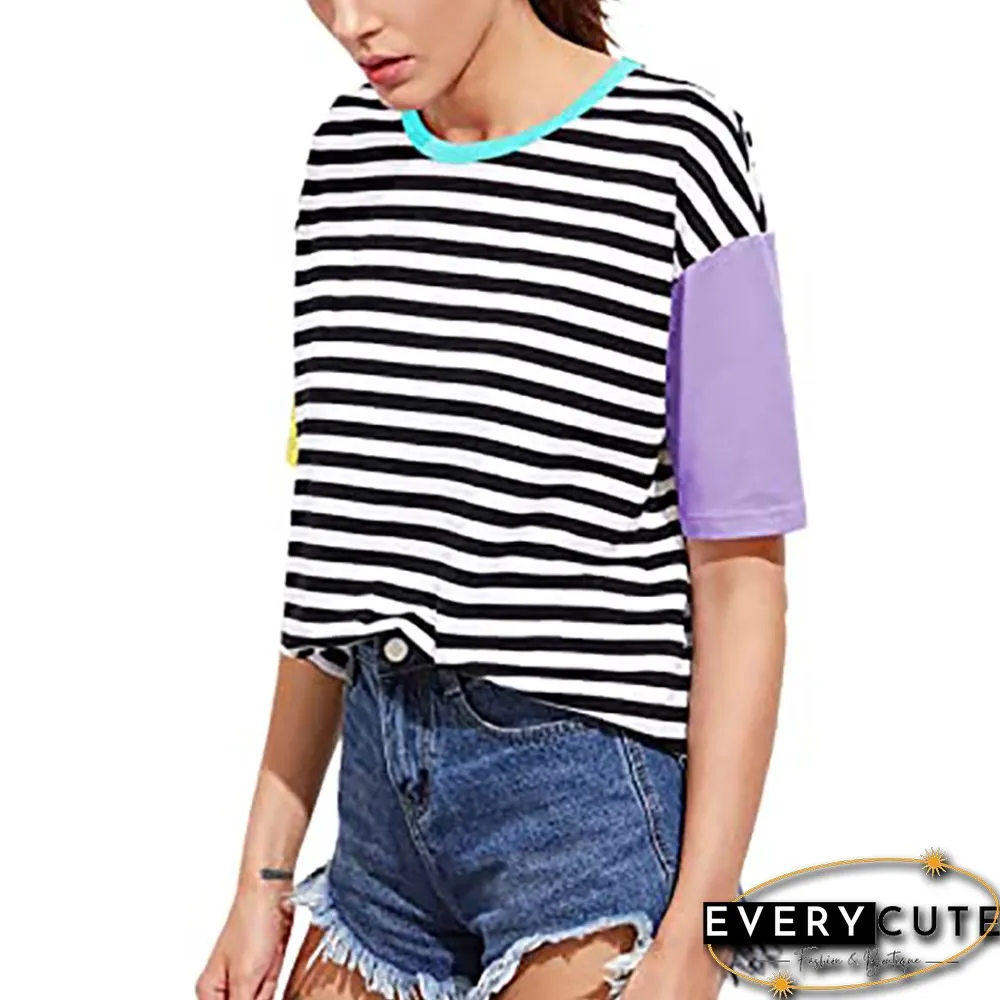 Yellow Contrast Stripes Short Sleeve Tees