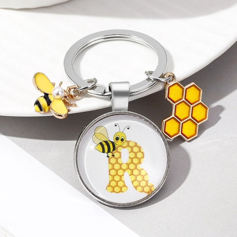 Pastoral Letter Bee Glass Metal Unisex Keychain