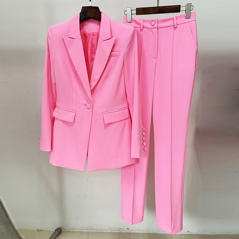 Fongt STREET Newest 2022 Fashion Designer Runway Suit Set Women Single Button Slim Fit Blazer Pencil Pants Suit two-piece