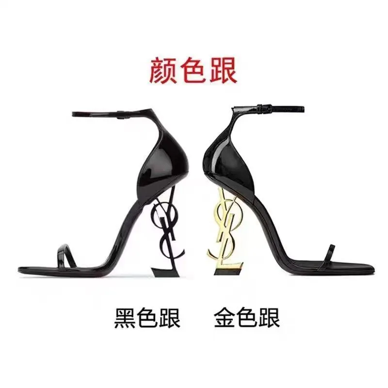 Breakj Breakj Gold Letter High Heels Women 2025 New Word With Sandals Female Leather Letter Root Metal Sandals