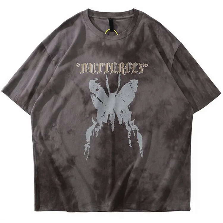 Hip Hop Streetwear Oversize Harajuku Butterfly Print T-Shirt at Hiphopee