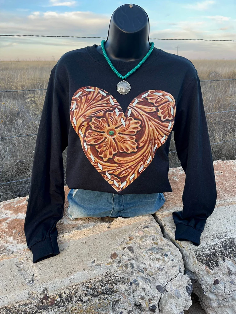 Leather Heart Long Sleeve Top