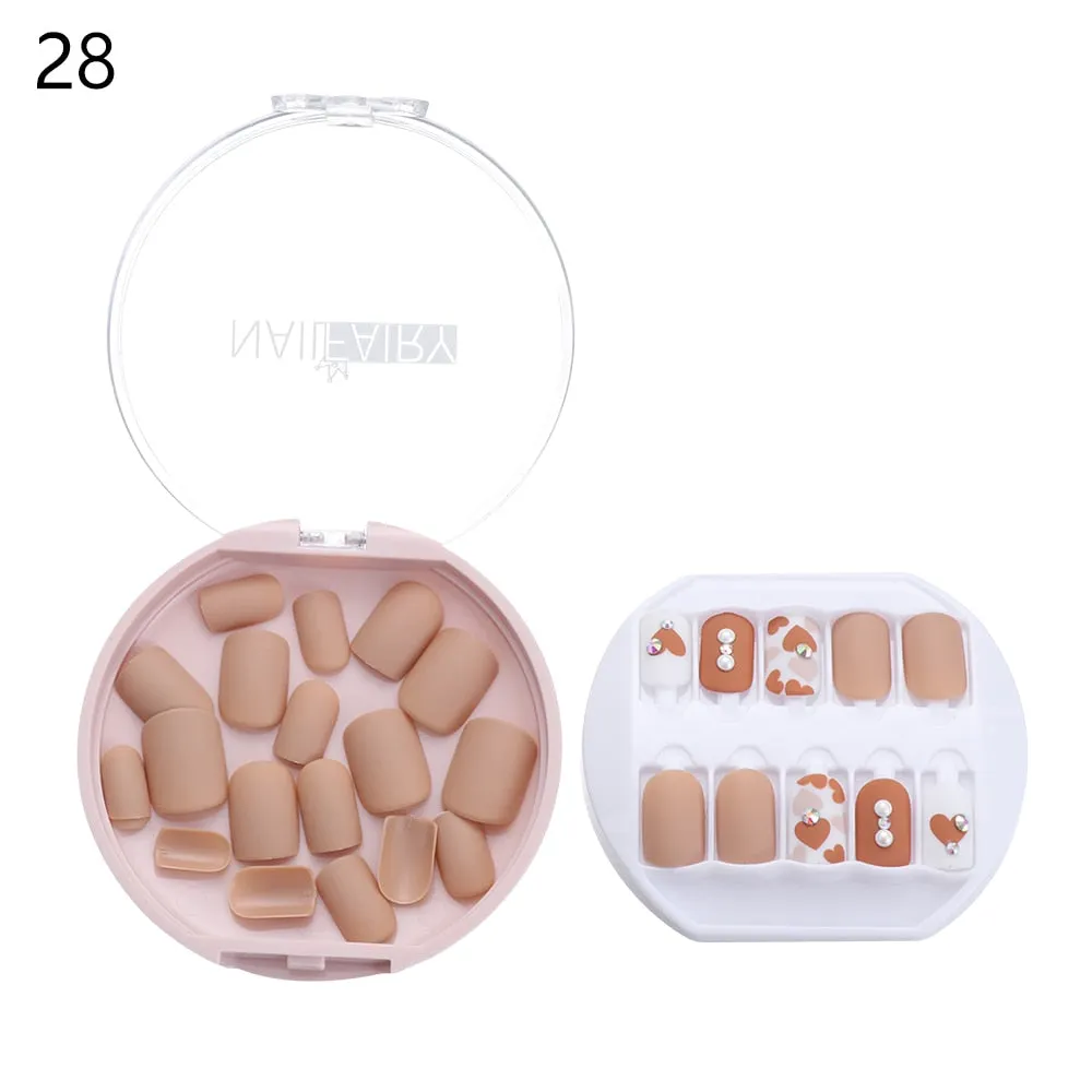 30PCS/Set Fake Nails Press Coffin False Full Artificial Short Kiss Detachable Stick Designs Press Nails Art Tipsy Cover Box-Nail Inspo