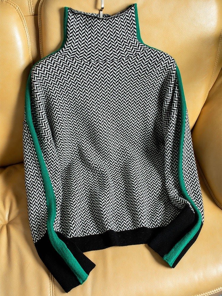 Lazy Contrast Sleeve Turtleneck Sweater Sweater | EGEMISS