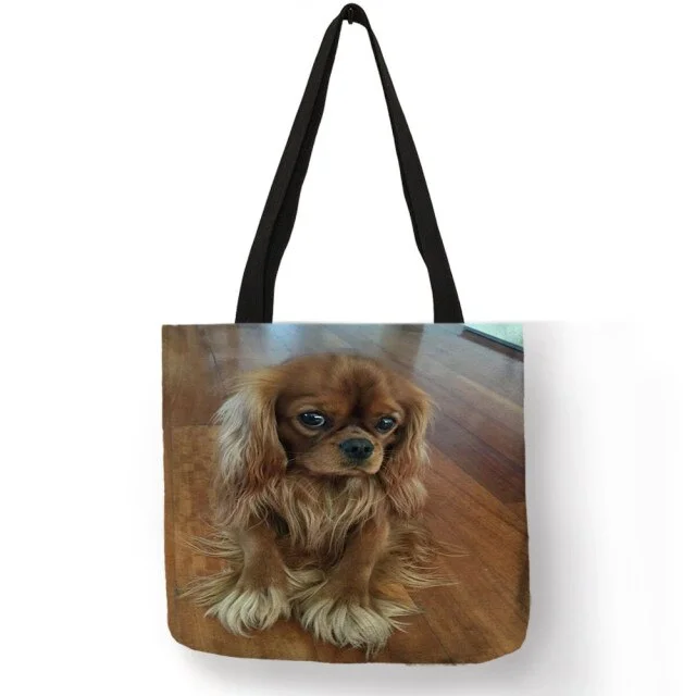 Linen Eco-friendly Tote Bag -  Charles Spaniel Dog