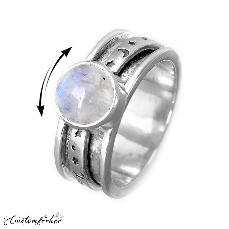  Sterling Silver Stars Moon and Moonstone Fidget Ring