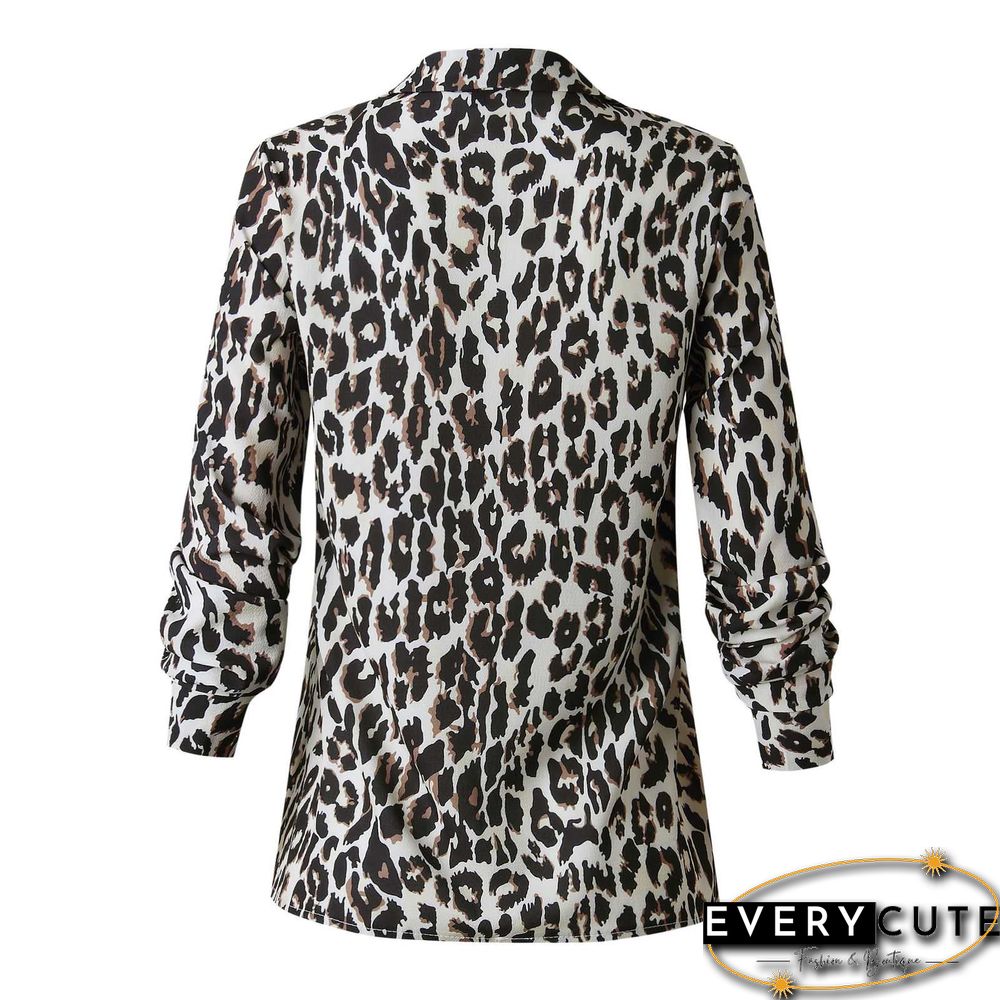 Oversized Retro Long Sleeve Leopard Print Button Up Shirt Womens