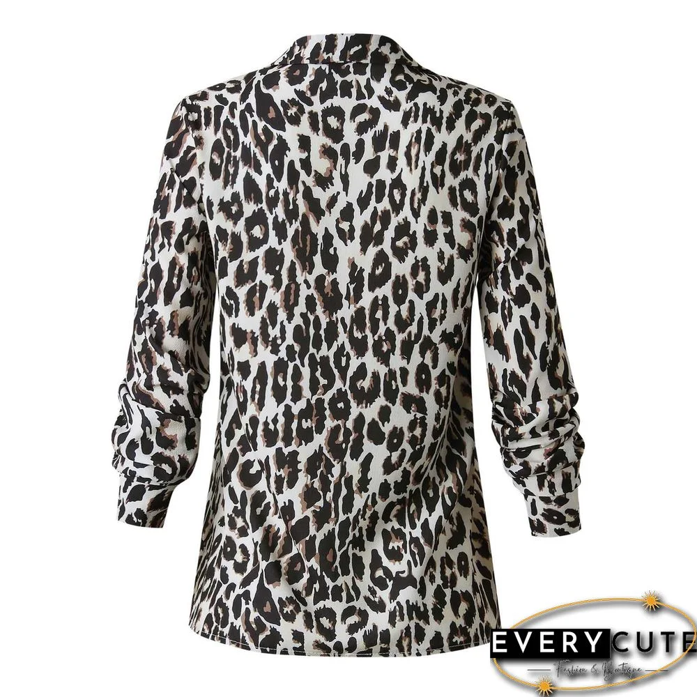 Oversized Retro Long Sleeve Leopard Print Button Up Shirt Womens