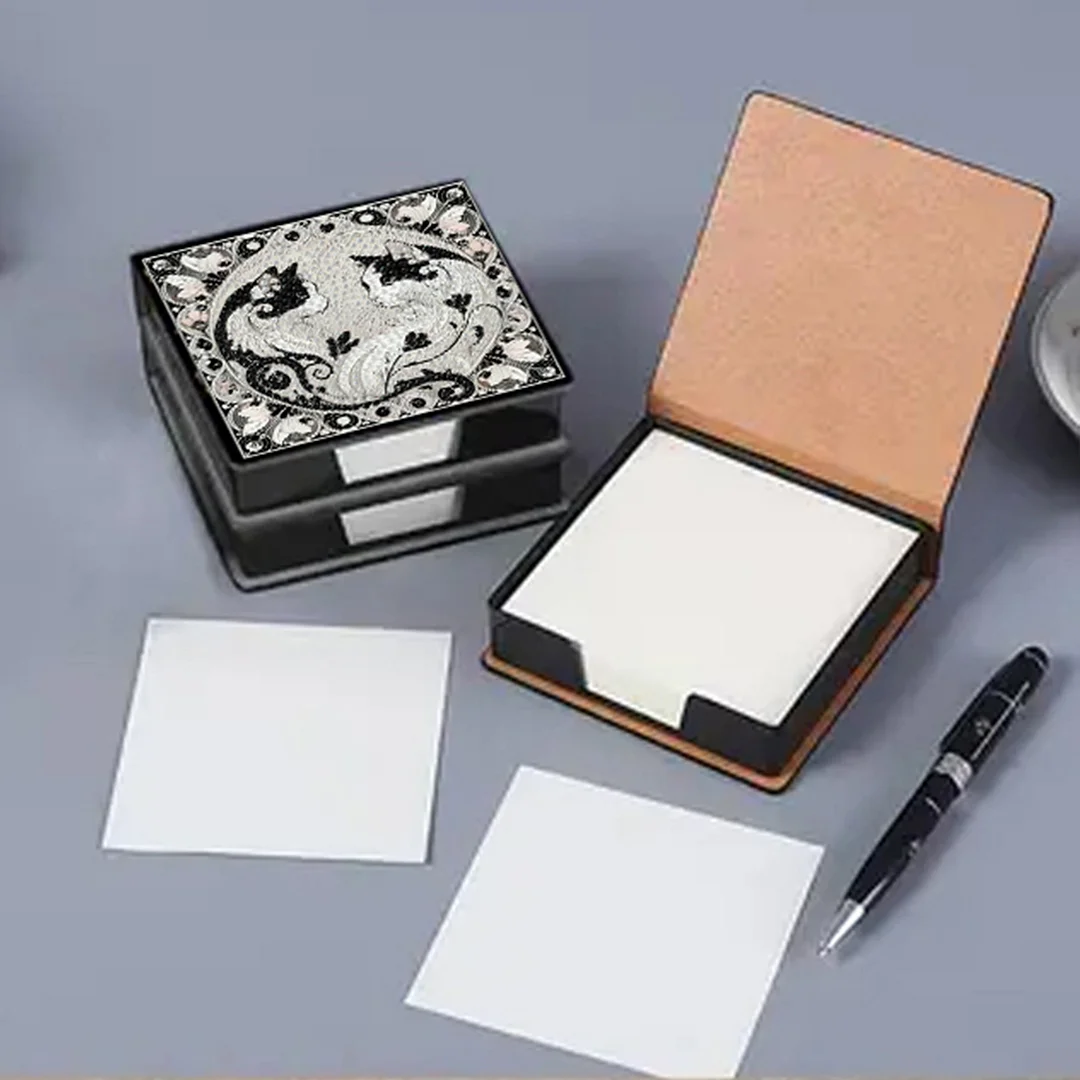 Cat 5D DIY PU Diamond Painting Kit Note Box with 160 Sheets Paper Memo Holder