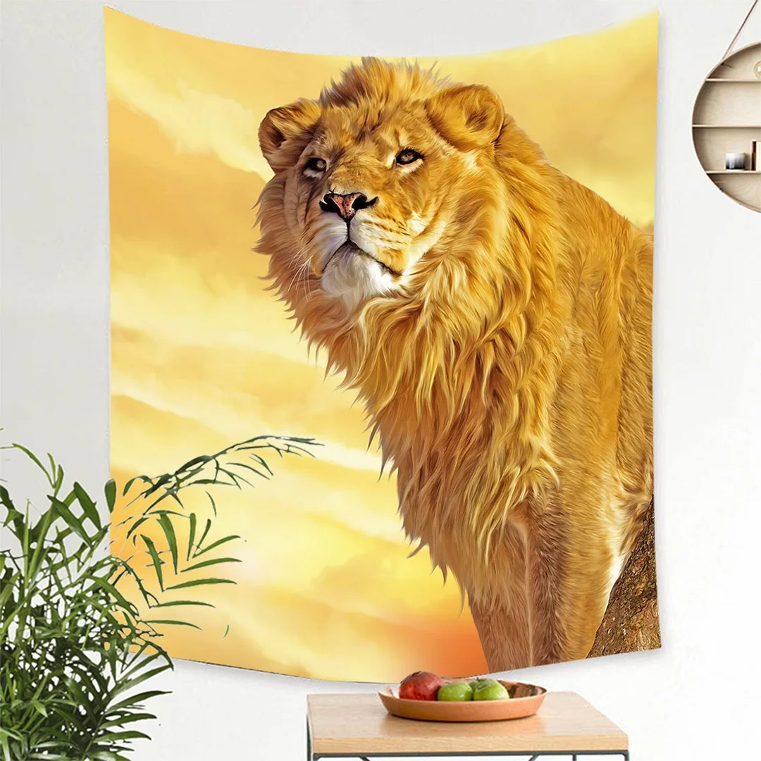 Wall Hanging Tapestry Livingroom Wall Cloth Lion King Wolf Background Cloth Tiger Wall Tapestry Aesthetic Animal Hanging Blanket