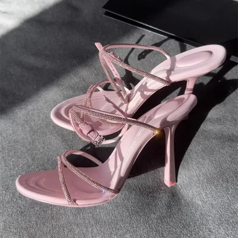 Breakj Breakj And Summer 2025 New Water Drill Letter High Heels Sexy Dew Fine Heel King With Sandals Women Shoes