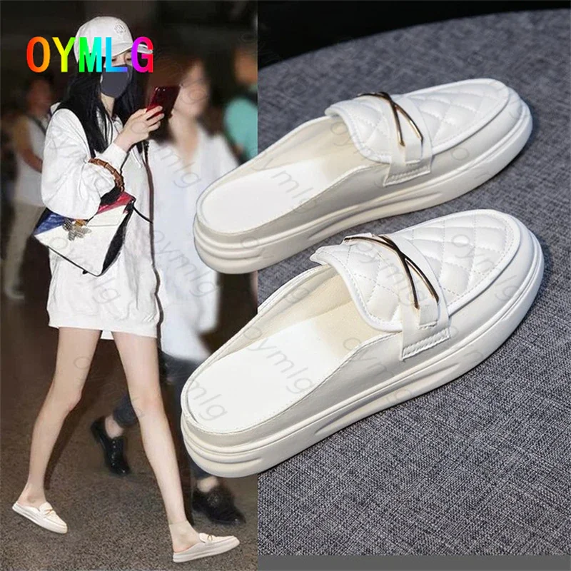 Qengg slippers women wear 2021 new Baotou small white lazy shoes summer sandals out net red flat shoes fashion shoes slippers