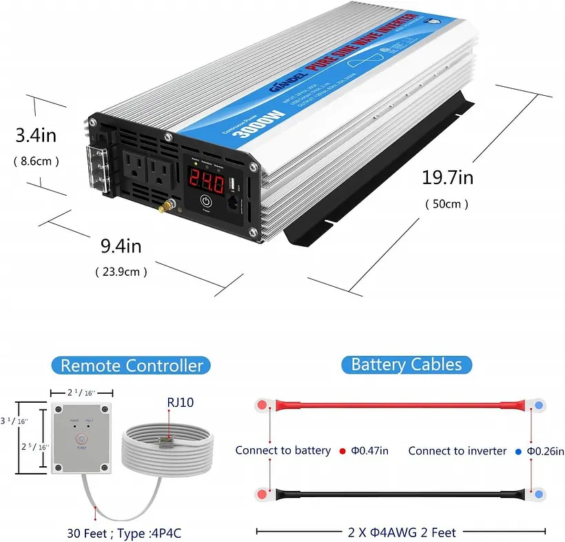 Éolienne 3000W 3 Pales – 12/24/48V, MPPT, IP67, Portable, Avec Contrôleur