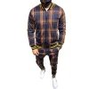Men's Plaid Cardigan Jacket Trousers Sports Suit