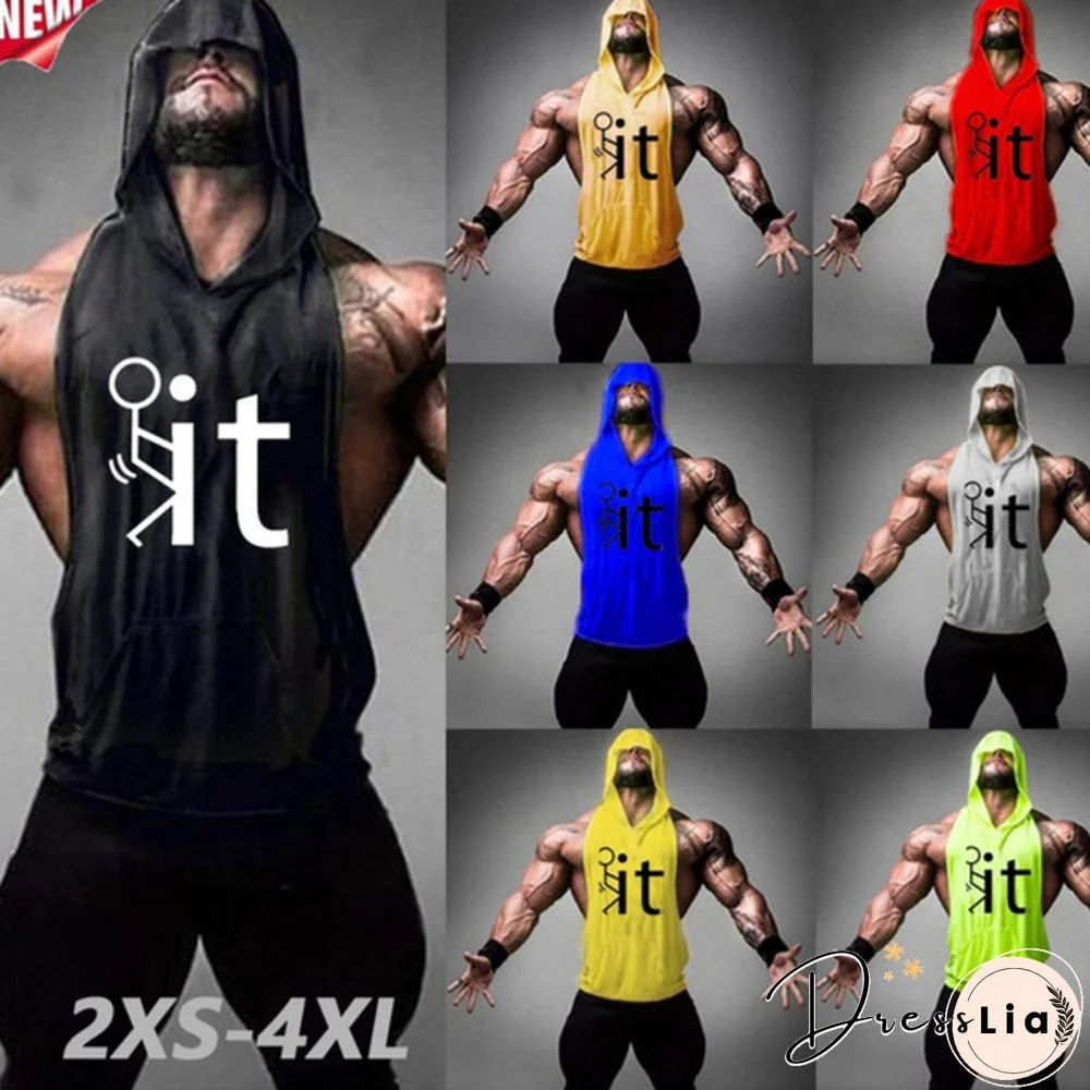 Summer Men's Vest Letter Print Hooded Vest Top Sportswear Muscle Vest Sleeveless T-shirt