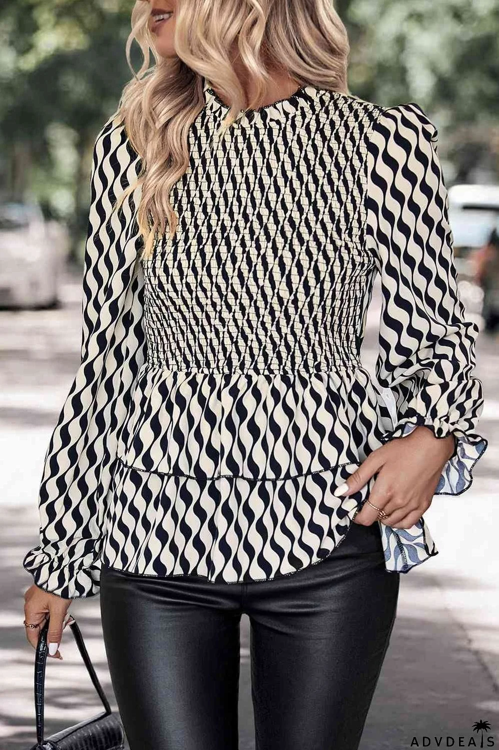 Flounce Arm Smocked Blouse