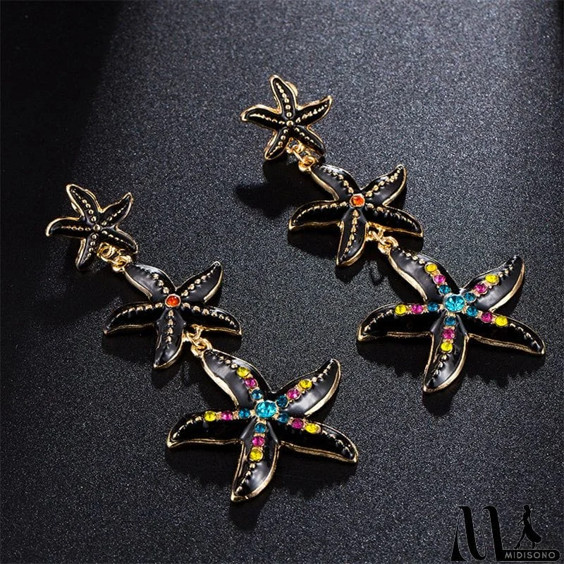 MidiSono - Fashion Personality Black Punk Ocean Starfish Earrings