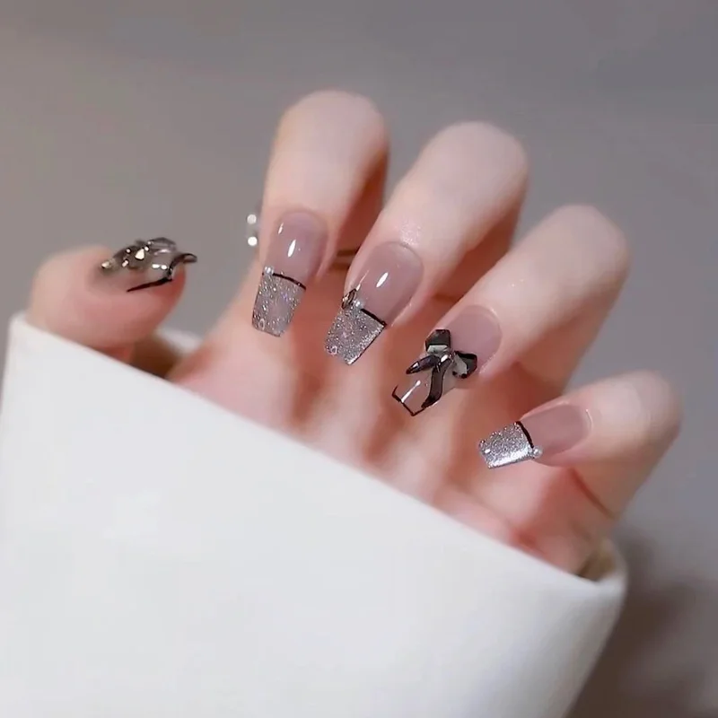 Buyerint 24pcs Wearable Pink Press on Nails – Butterfly Lovely Girl False Nails Tips with Jelly Gel Design  