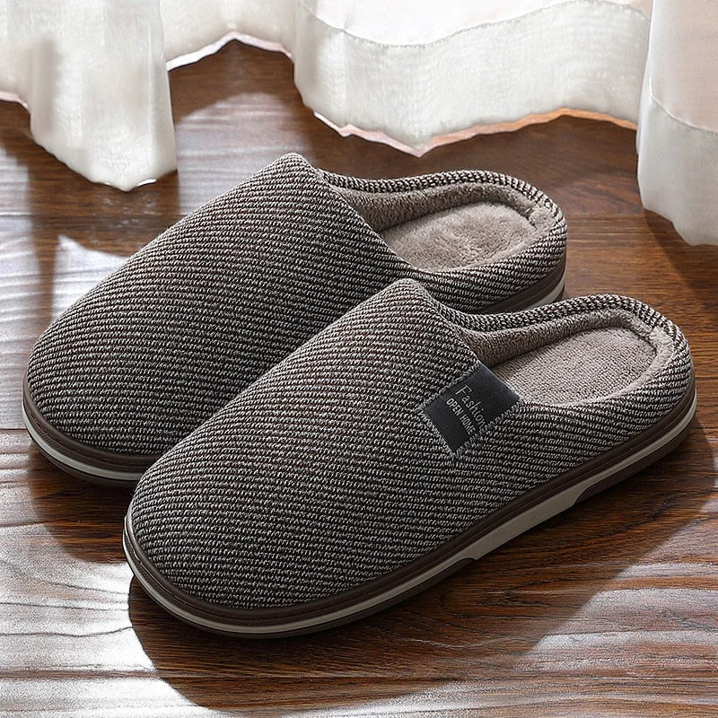 Men's Slippers Memory foam Slippers for home 2020 Winter Non Slip Male House Shoes Stripe Unisex Indoor plus size 11-12