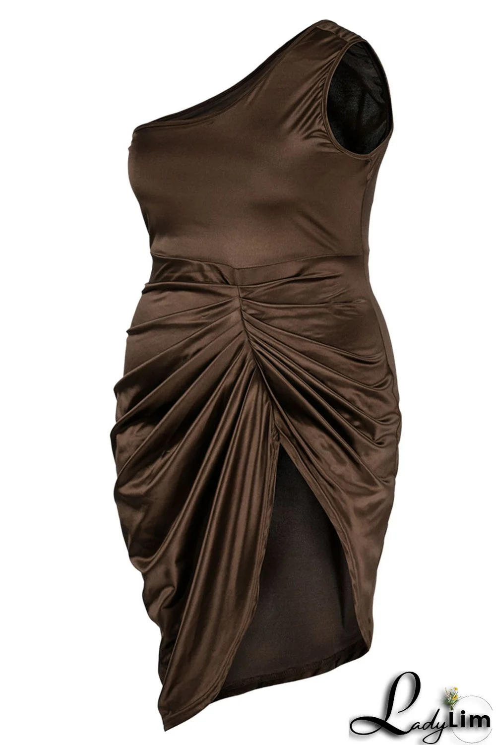 Blue Sexy Solid Patchwork Fold Asymmetrical Oblique Collar Irregular Dress Plus Size Dresses