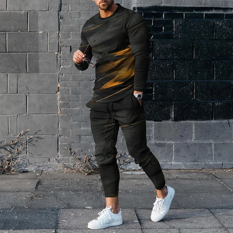 Men's Gradual Color Long Sleeve T-Shirt And Pants Co-Ord