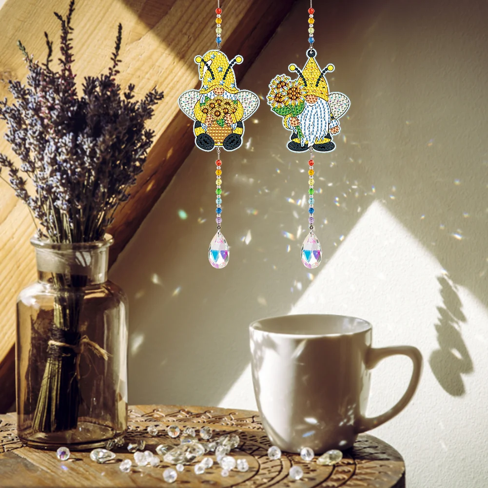 2pcs Crystal Light Catcher Diamond Painting Sunflower Gnome Hanging(Double-Sided)