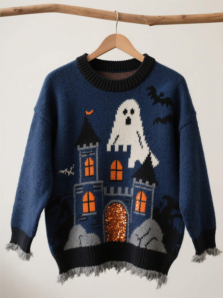 Halloween Contrast Patch Comfort Knitted Sweater