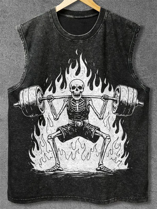 Men's Skeleton Deadlift Weightlifting Print Cotton Tank Top