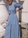 Crochet Plunging Puff Sleeves Maxi Dress