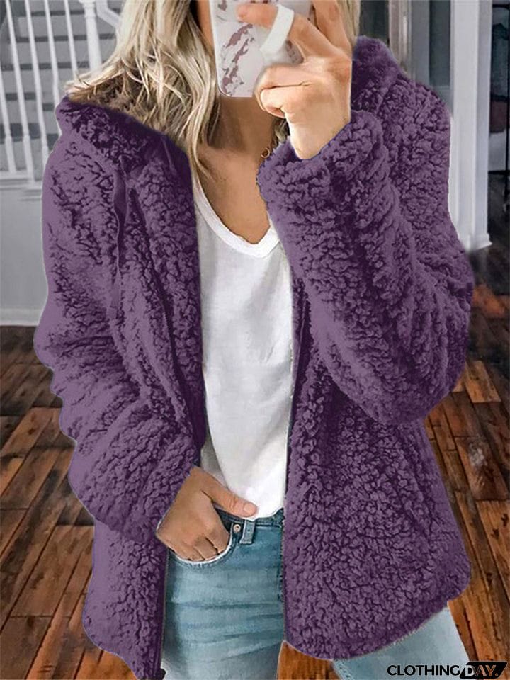 Women's Full Zip Up Cozy Plush Hooded Coat