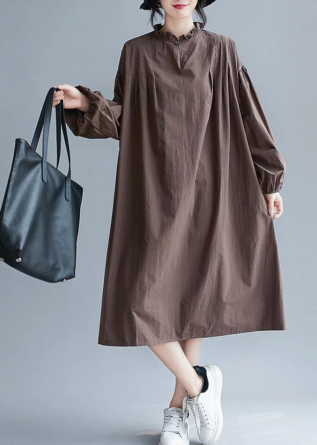 Unique Chocolate Clothes Women Ruffled Baggy Robes Dress