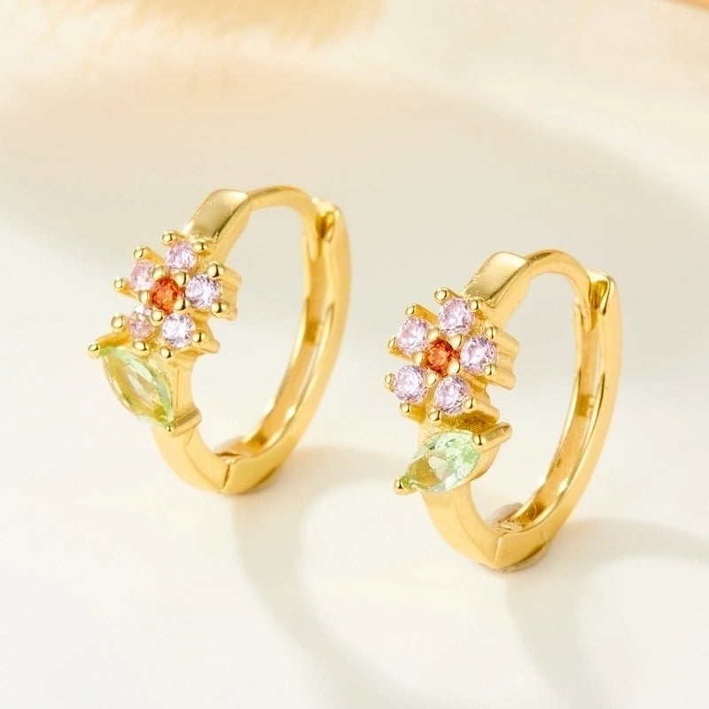 1 Pair Gold Plated 925 Sterling Silver Zircon Flower Earrings