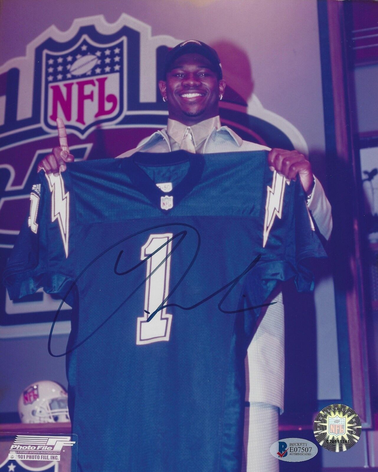 LaDainian Tomlinson Signed 2001 Draft Day Chargers Football 8x10 Photo Poster painting BAS COA