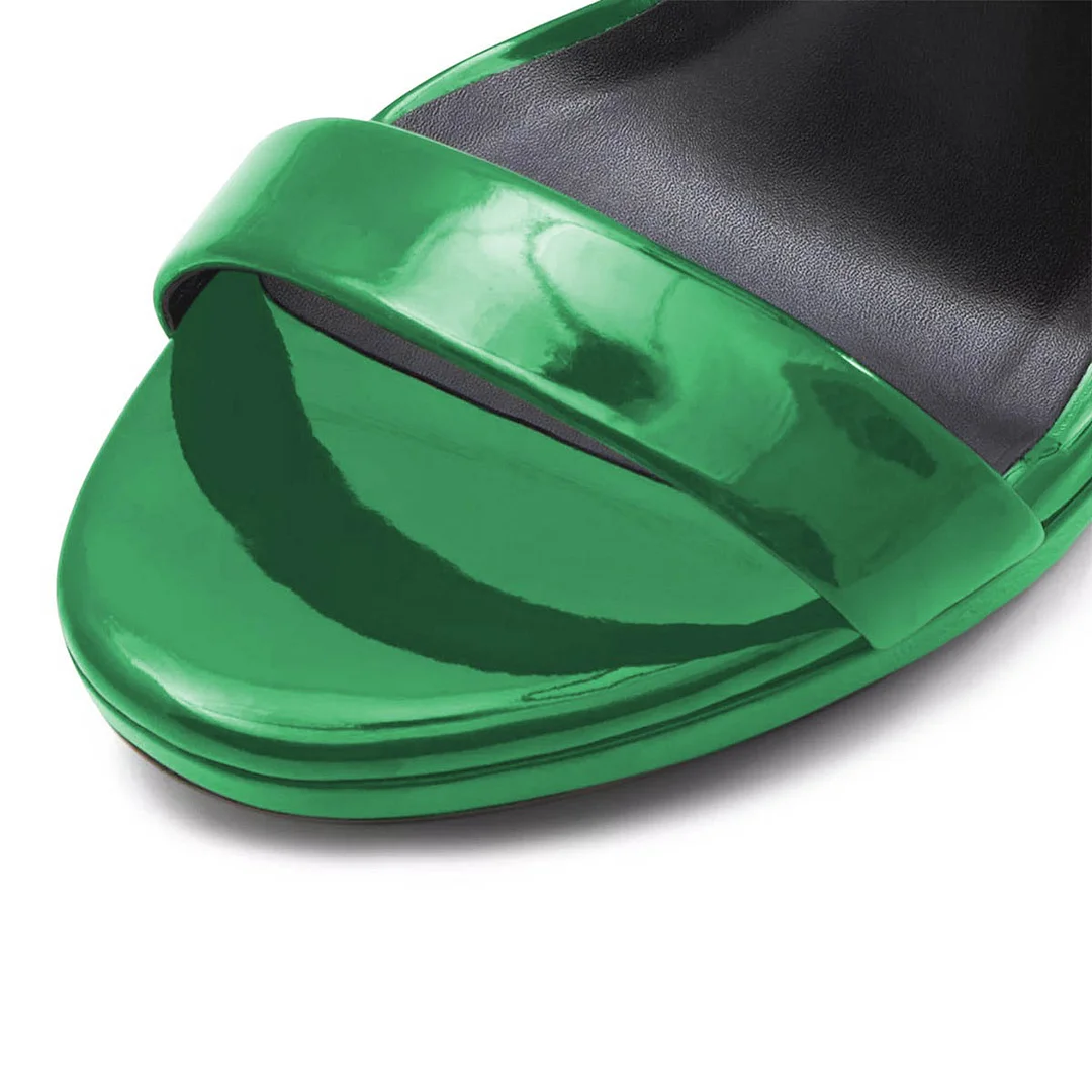 Green Open Round Toe Platform Ankle Strap Buckle Heeled Sandals